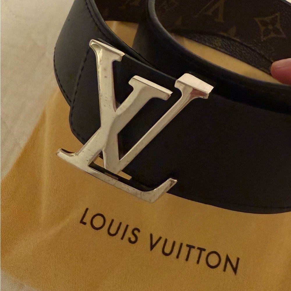Louis Vuitton Reversible Black Belt with Silver Emblem